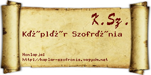Káplár Szofrónia névjegykártya